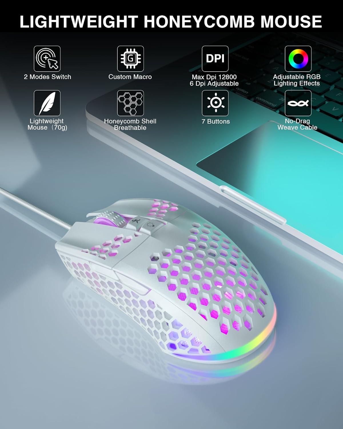 SM900 Wired Gaming Mouse - Adjustable 12800 DPI with RGB Lights and Programmable Side Buttons for Ultimate Gaming Experience